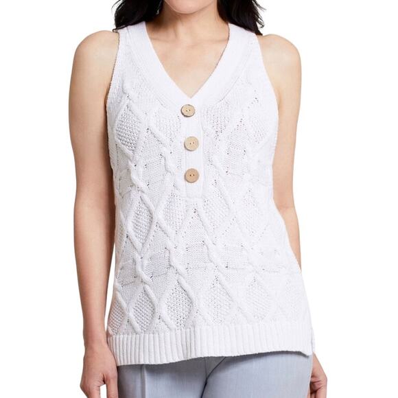 Tribal Cream Cable Knit Sweater Vest / Tank MEDIUM Minimalist Academia Preppy - Picture 1 of 10